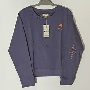Pact Lavender-Purple Crewneck with Orange Celestial Motifs